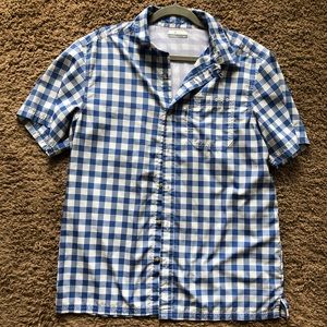 Men’s Columbia blue plaid button up fishing shirt